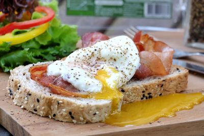 Close-up of breakfast served in plate