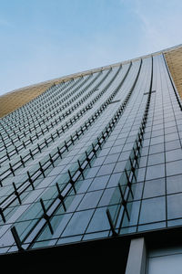 Low angle view of modern building against clear sky