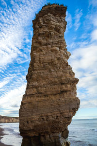 View of rock formations against cloudy sky