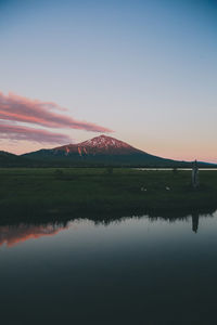 Scenic view of lake against sky during sunset