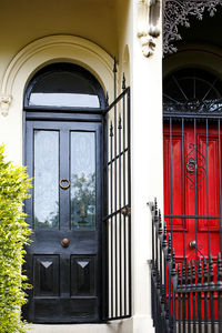 Closed door of building