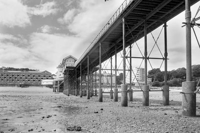 View of bridge on beach against sky