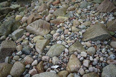 High angle view of stones on pebbles