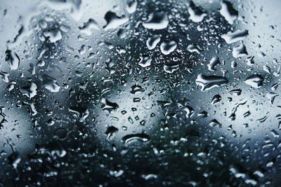 Full frame shot of raindrops on glass window