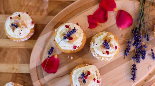 High angle view of cake on table