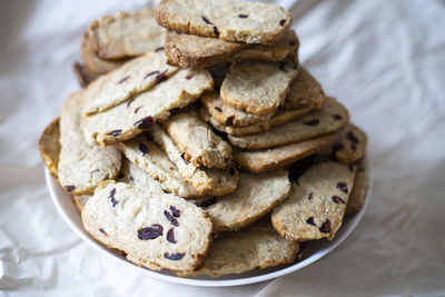 Close-up of cookies in plate