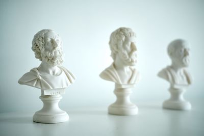 Close-up of busts, philosophers