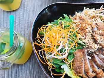 High angle view of food in bowl on table