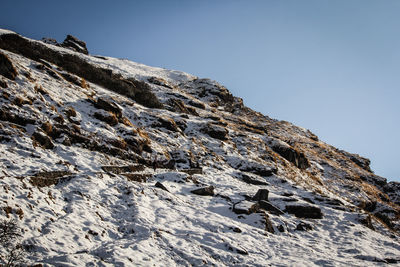 Low angle view of rock formation against clear sky