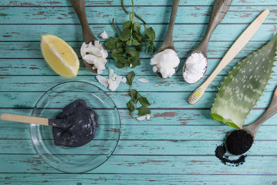 High angle view of fruits on table