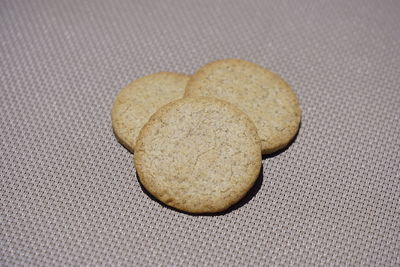 Close-up of cookies against white background