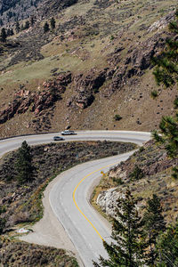 High angle view of winding road