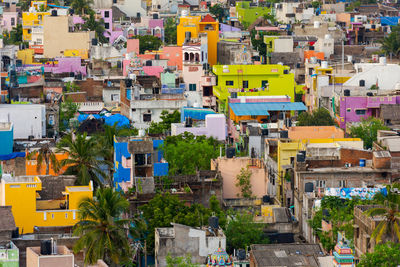 High angle view of buildings in city