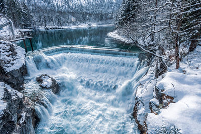 Waterfall in winter, lechfall in füssen, bavaria germany.
