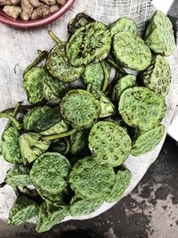 High angle view of vegetables on table