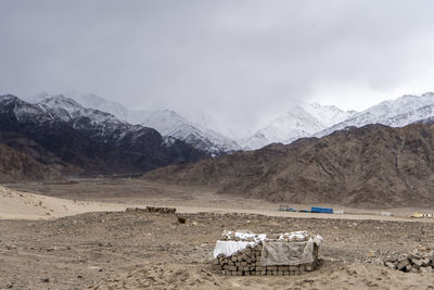 Landscape of ladakh, with snow mountains captured during the winter season. ladakh tourism.