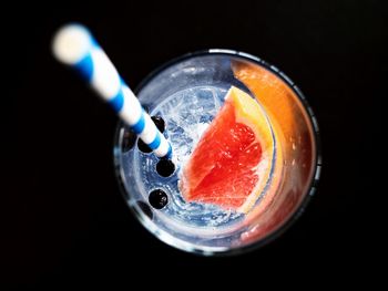 High angle view of fruit in glass