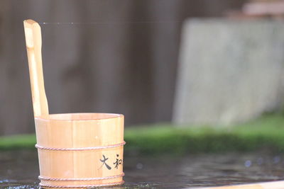 Close-up of drink on wooden table