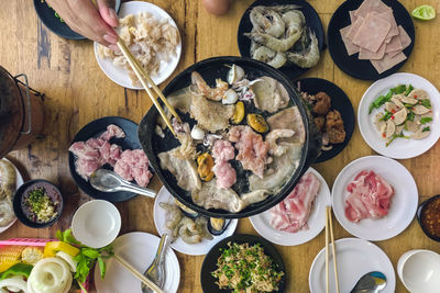 High angle view of food on table