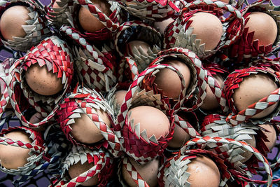 Full frame shot of eggs in paper baskets