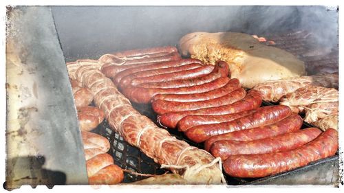 Close-up of meat on grill