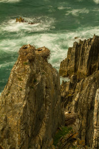 High angle view of rocks on beach