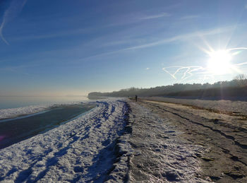 Snow covered landscape against sky