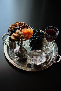 High angle view of dessert in plate on table