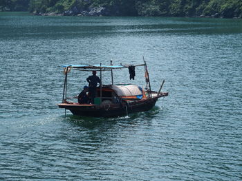 Boat sailing in sea