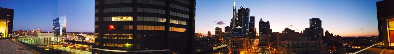 Panoramic view of buildings in city against sky