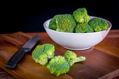 High angle view of vegetables in bowl on table