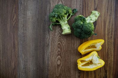 High angle view of chopped vegetables on table