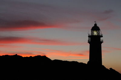 Silhouette lighthouse against sky during sunset