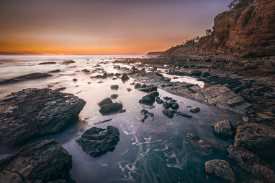 Scenic view of sea against sky at sunset