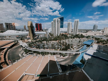 High angle view of cityscape against sky