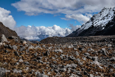 Scenic view of snowcapped mountains against sky