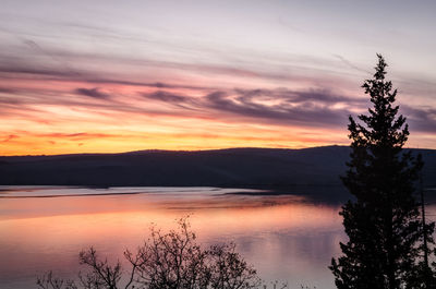 Scenic view of lake against sky during sunset