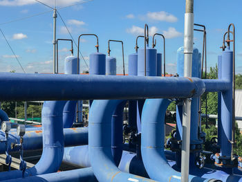 Close-up of pipes against blue sky