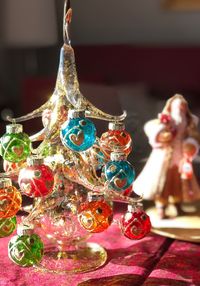 Close-up of christmas decoration on table