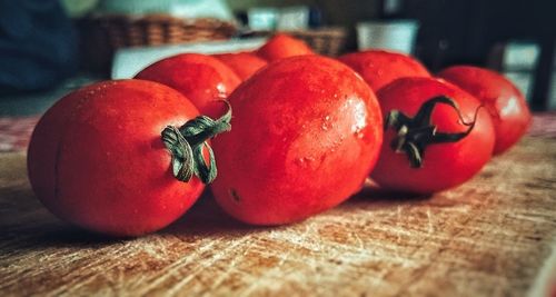 Close-up of strawberries on table