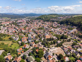 High angle view of townscape against sky