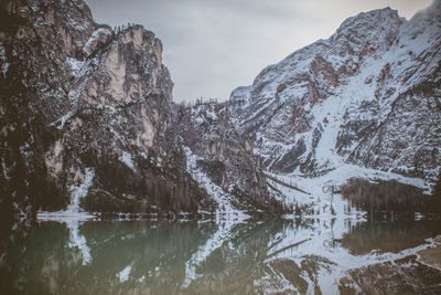 Scenic view of snowcapped mountains and lake against sky