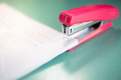 High angle view of mobile phone on table