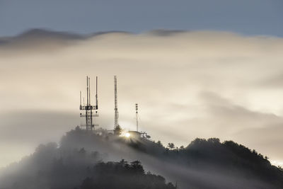 Radio towers high on mt. wilson in fog