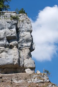 Low angle view of rock formation against sky