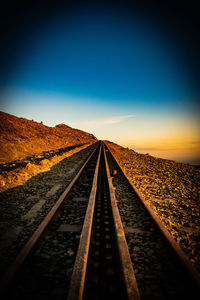 Surface level of railroad tracks against clear sky