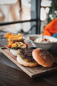 Close-up of burger on table