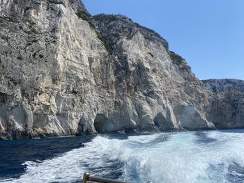 Scenic view of sea against clear blue sky in zakynthos