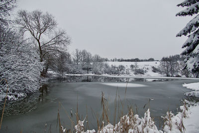 Scenic view of frozen lake against sky during winter