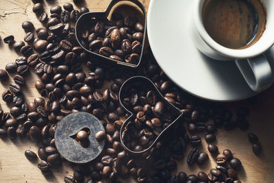 High angle view of coffee cup on table